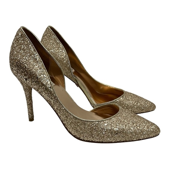 Badgley Mischka Daisy II Gold Glitter D’Orsay Pumps Evening Event Heels 9.5 - Picture 1 of 13